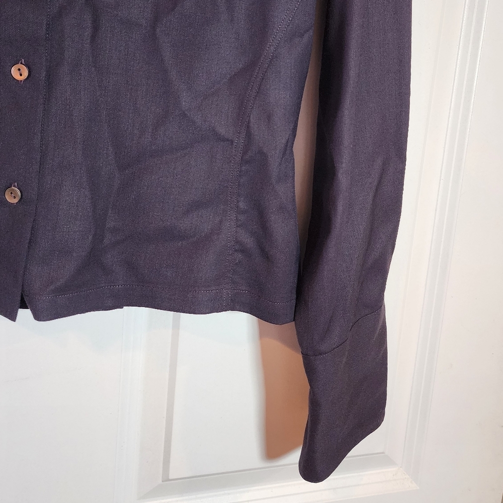 Allan Waller Italy Plum Purple Pleated Back Wool Blend Button Up Blouse Size 6 - Picture 6 of 10